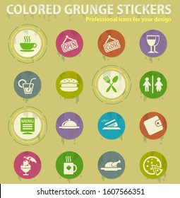 Cafe colored grunge icons with sweats glue for design web and mobile applications