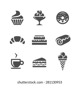 Cafe and confectionery vector icons. Sweet baked goods and desserts