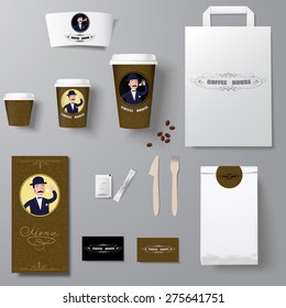 Cafe corporate identity template design set  with retro element