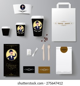 Cafe corporate identity template design set  with retro element