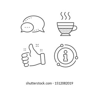 Cafe creme icon. Chat bubble, info sign elements. Hot drink sign. Beverage symbol. Linear cafe creme outline icon. Information bubble. Vector