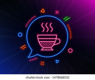Cafe creme icon. Neon laser lights. Hot drink sign. Beverage symbol. Glow laser speech bubble. Neon lights chat bubble. Banner badge with cafe creme icon. Vector