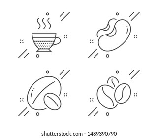 Cafe creme, Soy nut and Beans line icons set. Coffee beans sign. Hot coffee, Vegetarian food, Vegetarian seed. Roasted seeds. Food and drink set. Line cafe creme outline icon. Vector