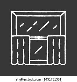 Cafe curtains chalk icon. Kitchen decor. Tiers hanging on cafe curtain rods. Home and office interior design. Window treatments, coverings. Isolated vector chalkboard illustration
