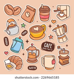 Cafe Cute Doodle Vector Sticker Collection 