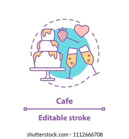 Cafe date concept icon. Couple in love pastime. Romantic relationships idea thin line illustration. Vector isolated outline drawing. Editable stroke
