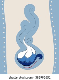 Cafe design for businesses near coast, beach, sea, ocean, lakes, rivers, on islands, sailing vehicles or other. Vector drawing of a drink cup with water waves. Could be coffee, tea or other drink