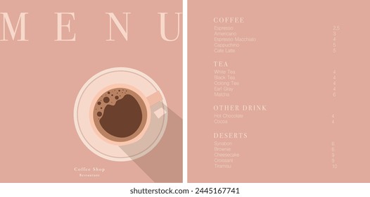 Cafe design menu. Coffee drinks menu price list for cafe, coffee shop vector template. Coffee linear print. Pattern with coffee theme in geometric minimalistic style. 