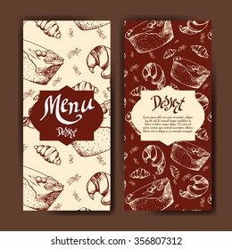 Cafe design template. Hand drawn dessert card. Set of  restaurant menu template for corporate identity.