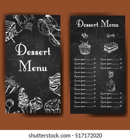 Cafe design template. Hand drawn dessert card. Set of restaurant menu template for corporate identity.