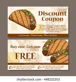 Cafe discount voucher for your business. Modern style with food element on background. Template vector