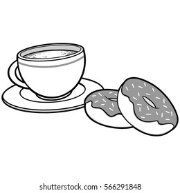 Cafe Donuts and Coffee Illustration