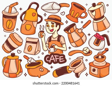 Cafe Doodle Hand Drawn Color Vector Collection