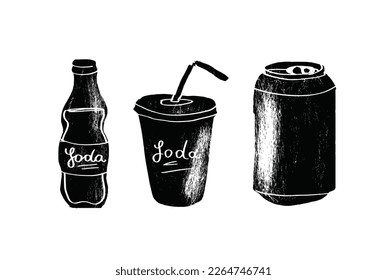 Cafe drink menu. Vector soda drawing. Hand drawn soda illustrations. Vintage drink sketch. 