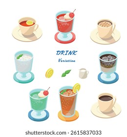 Cafe drink set of isometric illustration