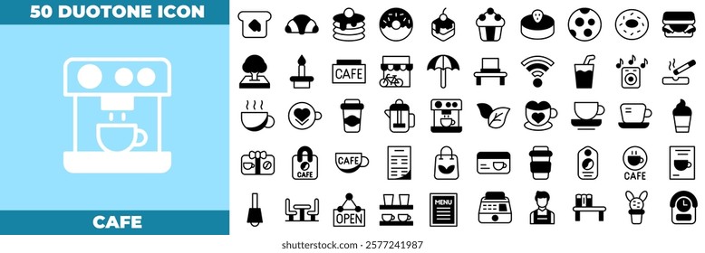 Cafe Dutone Editable Icons set. Vector illustration in modern thin duotone style of cafe icons: sugar cubes, counter, frappe, etc