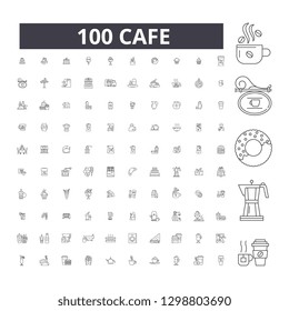 Cafe editable line icons, 100 vector set, collection. Cafe black outline illustrations, signs, symbols