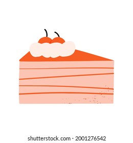 Cafe element cute strawberry sweet cake slice on plate. A piece of cake for happy birthday, weddings, celebrations, greeting, valentine's day invitation cards.