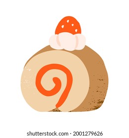 Cafe element Japanese Strawberry Cake Roll Slice Vector Illustration