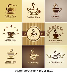 cafe emblem collection, set of coffee cups icons