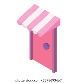 Cafe entrance icon isometric vector. Bright entrance door with striped canopy. Exterior, construction and repair concept
