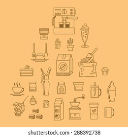 cafe equipment icons. outline design collection set1. a vector illustration.