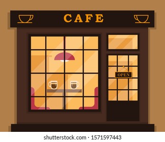 Cafe exterior. Coffee shop building. Vector illustration.