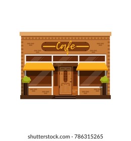Cafe facade, restaurant building with showcase vector Illustration