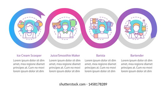 Cafe & fast food part-time job vector infographic template. Business presentation design elements. Data visualization with five options. Process timeline chart. Workflow layout with linear icons