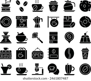 Cafe fill icon set vector art illustration stock