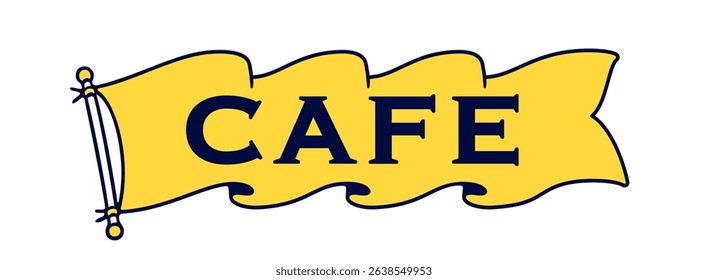 Cafe. Flag ribbon template. Vintage ribbon flag, text Cafe. Graphic retro flag, ribbon, poster banner. Retro style ribbon banner Cafe. Vector Illustration