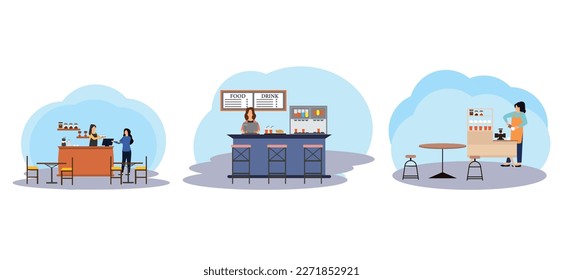 Cafe Flat Bundle Design Illustration