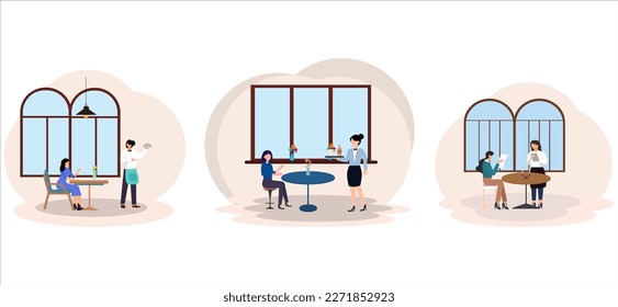 Cafe Flat Bundle Design Illustration