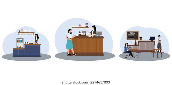Cafe Flat Bundle Design Illustration