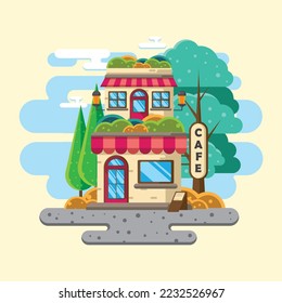 Cafe with flat design illustration