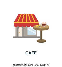 Cafe-Wohnung Symbol. Farbiges Schild aus der kleinen Business-Kollektion. Creative Café-Icon-Illustration für Webdesign, Infografiken und mehr