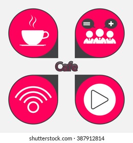 Cafe flat icon set on gray background.