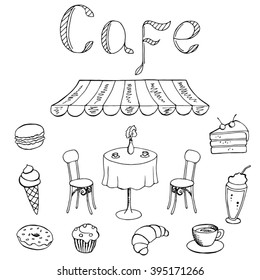 Cafe food graphic art black white isolated illustration vector