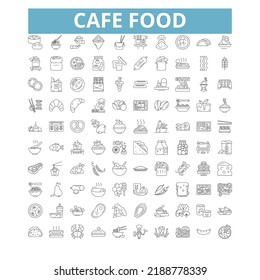 Cafe food icons, line symbols, web signs, vector set, isolated illustration