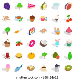 Cafe food icons set. Isometric style of 36 cafe food vector icons for web isolated on white background