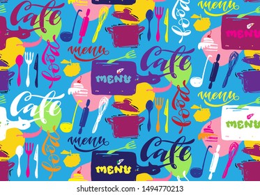 Cafe food menu - cute hand drawn doodle lettering pattern background wallpaper texture art