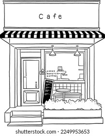 Cafe Front shop with menu sign Restaurant Small Business Hand drawn line art illustration