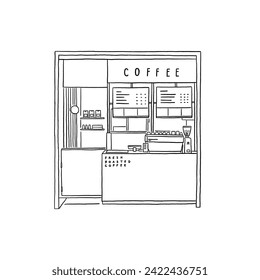 Cafe Front shop Modern style Coffee shop Small Business Sketch Hand drawn line art illustration 