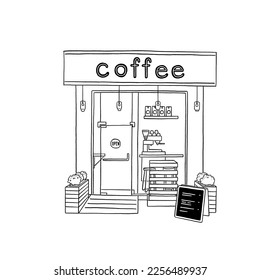 Cafe Front shop Small business Hand drawn line art illustration