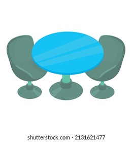 Cafe furniture icon isometric vector. Round table and two swivel chair icon. One legged table, furniture, modern interior