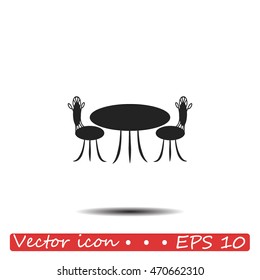 Cafe furniture icon. Table and chairs icon