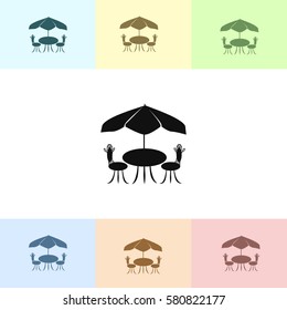 Cafe furniture icon. Table and chairs icon