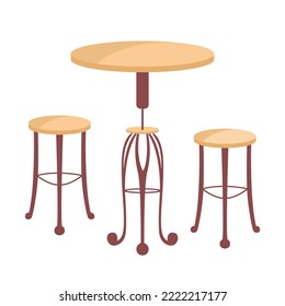 Cafe furniture semi flat color vector object. Editable element. Full sized item on white. Table and chairs. Public place design simple cartoon style illustration for web graphic design and animation