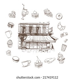 Cafe hand drawn, vector illustration