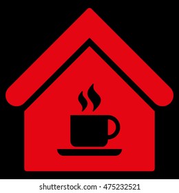Cafe House icon. Vector style is flat iconic symbol, red color, black background.
